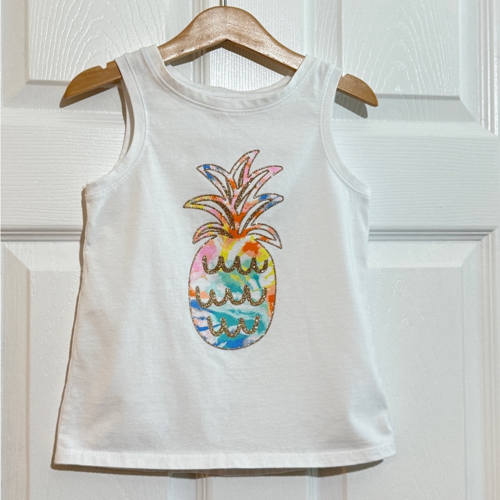 5T Cat & Jack White Tank Top Colorful Rainbow Pineapple gold glitter outline